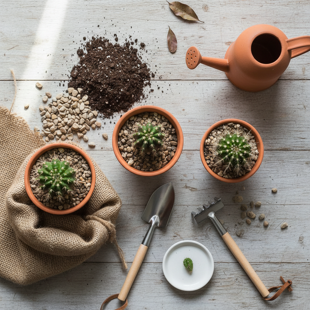 Cactus decorativos en macetas listos para trasplantar
